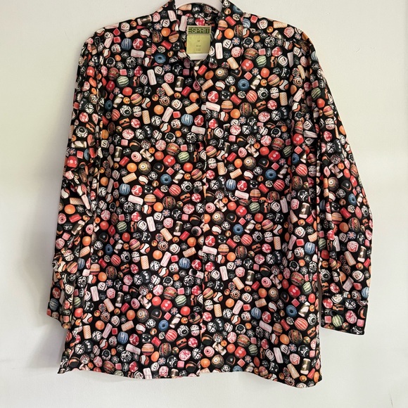 Vintage 90s Esprit Quirky Bead Print Retro Button Up Shirt Oversized Size M Y2K - Picture 1 of 8